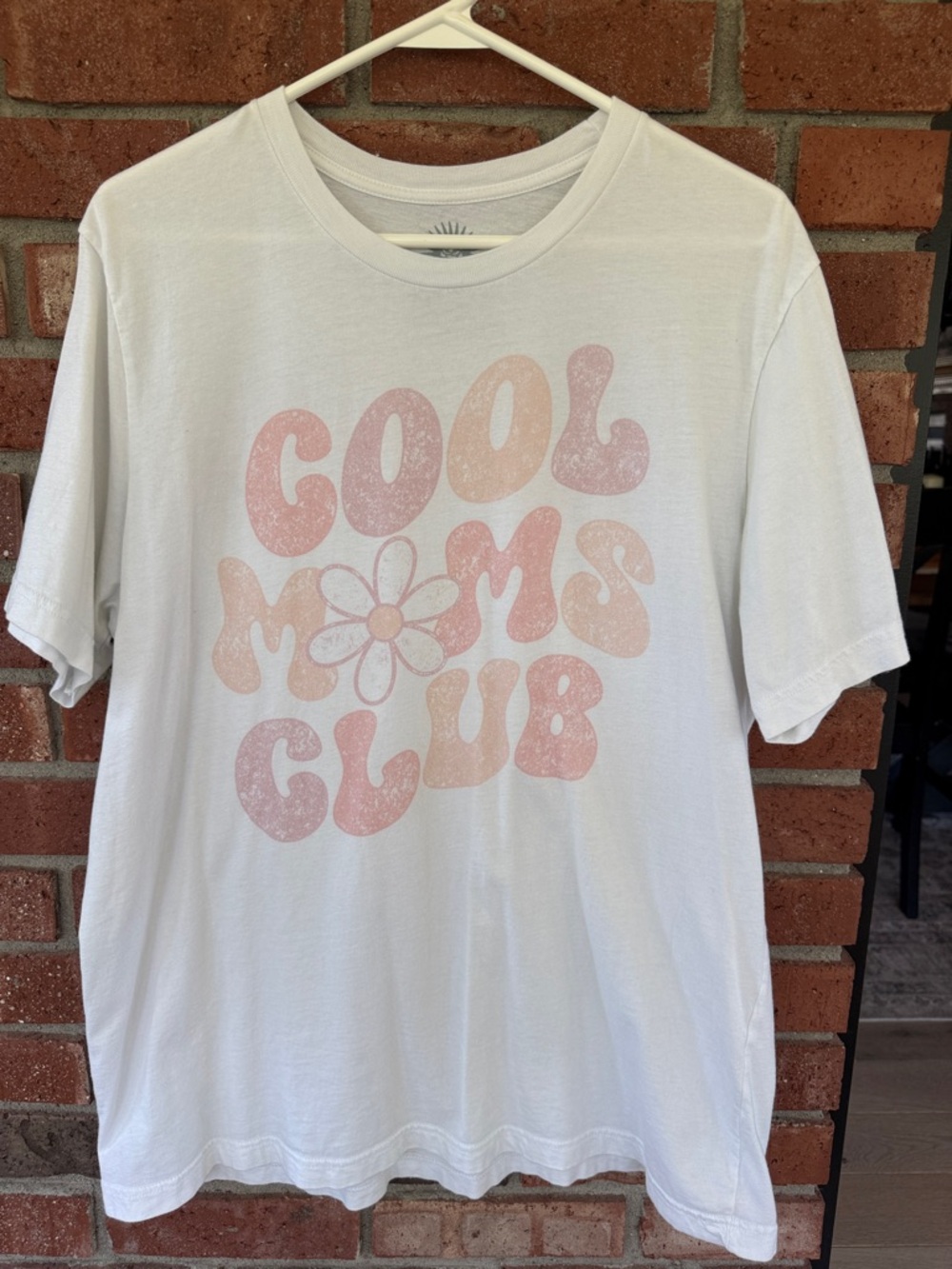 Cool Moms Club White Tee with Pink Graphic